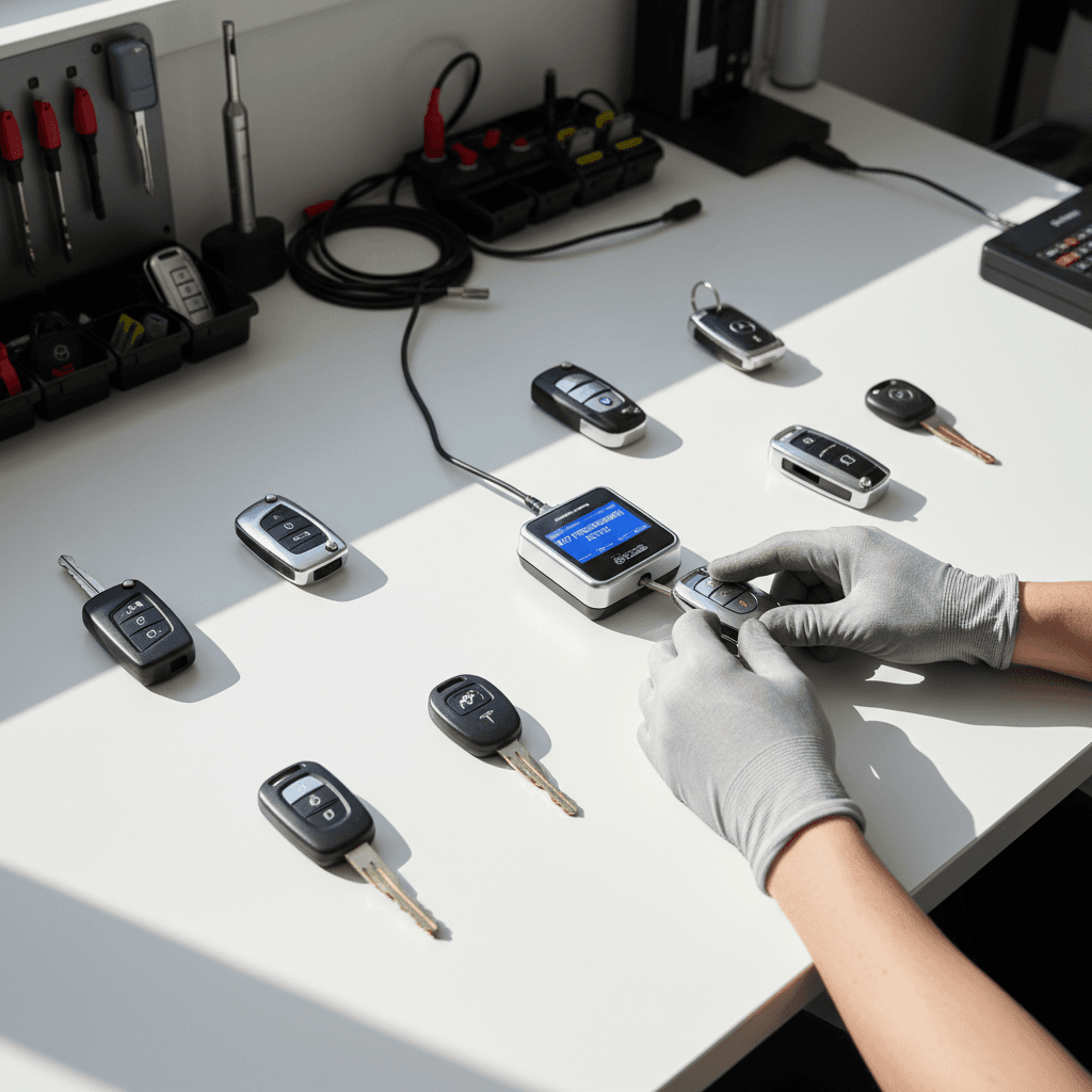 Key programming device with multiple vehicle keys