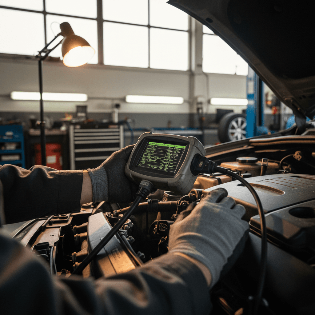 Automotive diagnostic scanning in progress