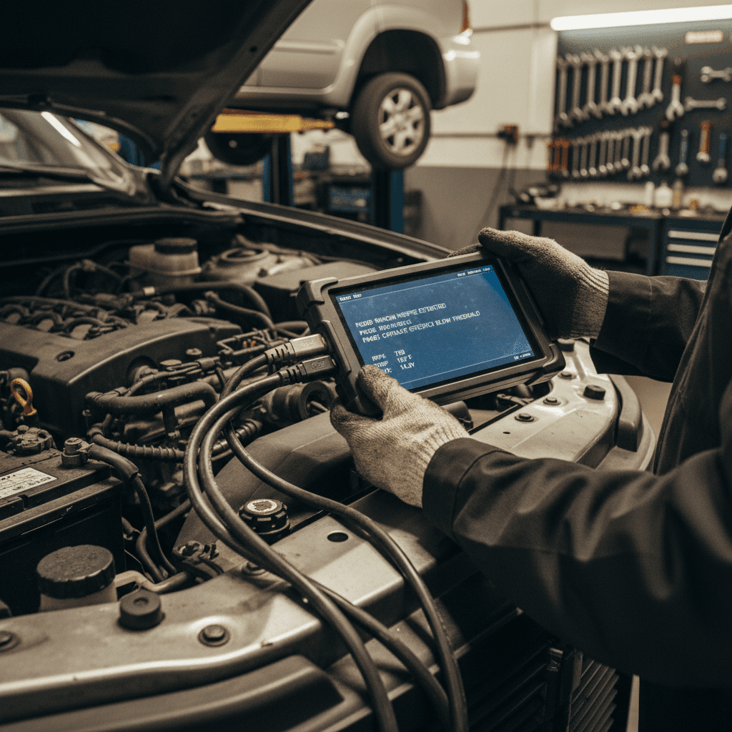 Diagnostic scanning tool reading vehicle computer codes