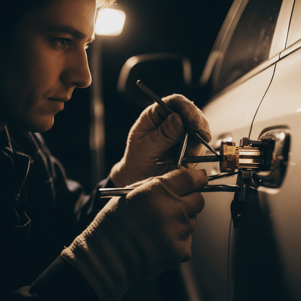 Technician performing emergency vehicle lockout service
